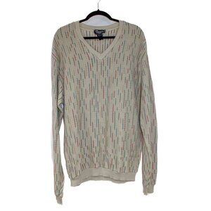 VTG TOSANI CANADA Men's Large Beige Sweater Coogi Style 100% Cotton 90s V Neck